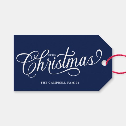 Prettig Kerstmanuscript Navyblauw Cadeaulabel (Voorkant (Horizontaal))
