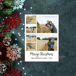 Prettig Kerstmis 6-foto raster met familienaam Feestdagenkaart