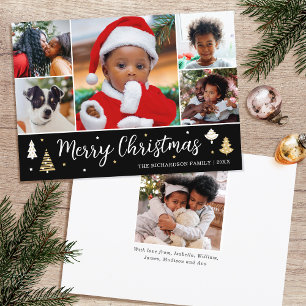 Prettig Kerstmis Aangepaste Foto Collage Bomen Zwa Feestdagenkaart
