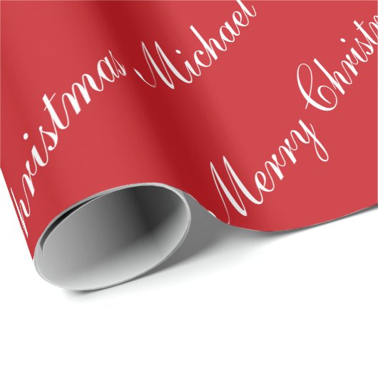 Prettig Kerstmis Aangepaste Naam Rode Chic Persoon Cadeaupapier (Rol Hoek)