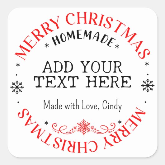 Prettig Kerstmis Aangepaste Tekst Thuisgemaakt   Vierkante Sticker (Voorkant)