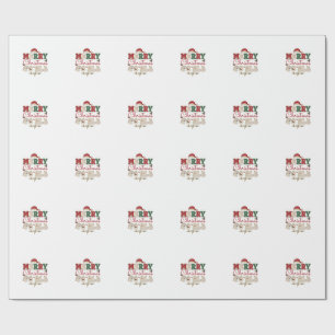 Prettig Kerstmis Alle Kerstman Hoed Bliksem Sterre Cadeaupapier