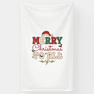 Prettig Kerstmis Alle Kerstman Hoed Bliksem Sterre Spandoek