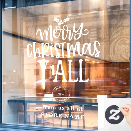 Prettig Kerstmis Allemaal Witte Script Logo Winkel Raamsticker (Cafe Raam)