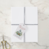 Prettig Kerstmis Aquarel Groenblijvende Bessen Cadeaulabel (Met Touw)