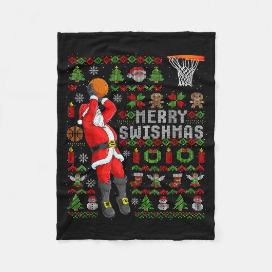Prettig Kerstmis Basketbal Kerstmis Fleece Deken (Voorkant)