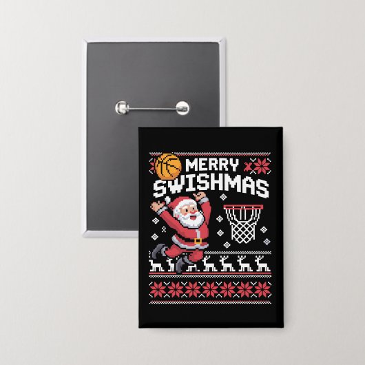 Prettig Kerstmis Basketbal Lelijk Kerstmis Kerstmi Button (Voorkant / Achterkant)