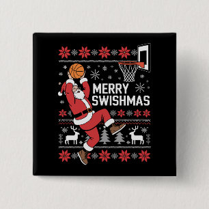 Prettig Kerstmis Basketbal Lelijk Kerstmis Kerstmi Vierkante Button 5,1 Cm