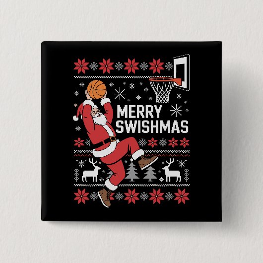 Prettig Kerstmis Basketbal Lelijk Kerstmis Kerstmi Vierkante Button 5,1 Cm (Voorkant)