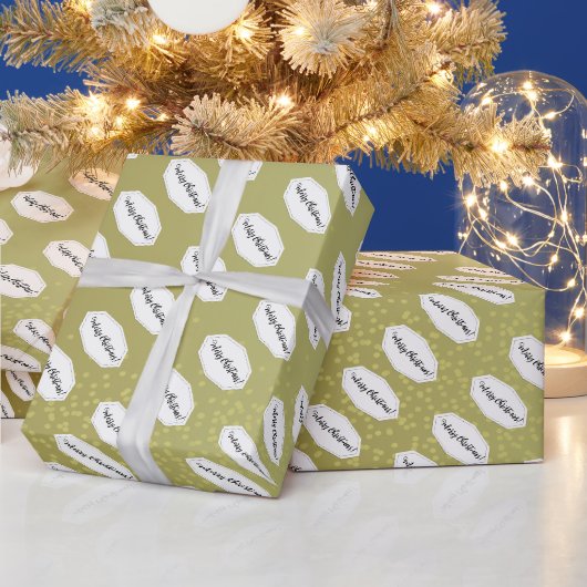 Prettig Kerstmis Beige En Witte Glitters Cadeaupapier (Feestdagen)