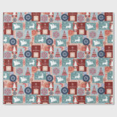 Prettig Kerstmis Blauw Rood Tartan Patchwork Cadeaupapier (Vlak)