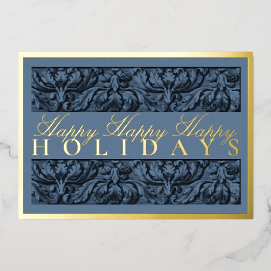 Prettig Kerstmis Blauwe Versierde Rand Kerstkaart Folie Feestdagenkaart (Voorkant)