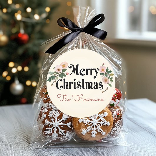 Prettig Kerstmis Bloemig Vintage Ronde Sticker