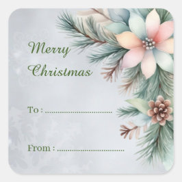 Prettig Kerstmis bloemige groene gift Vierkante Sticker