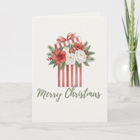 Prettig Kerstmis Bloemrijke Cadeausdoos Kaart (Voorkant)