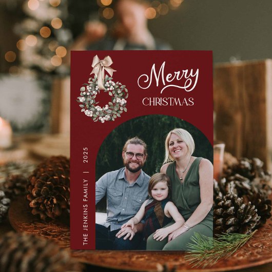 Prettig Kerstmis Boog Foto Kerstkaart