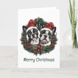 Prettig Kerstmis Boston Terrier Honden Kerstkrans Feestdagen Kaart