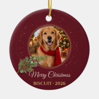 Prettig Kerstmis Bourgondië Huisdier Foto Keramisch Ornament