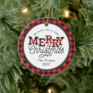 Prettig Kerstmis Buffalo geruite foto Kerstmis Keramisch Ornament
