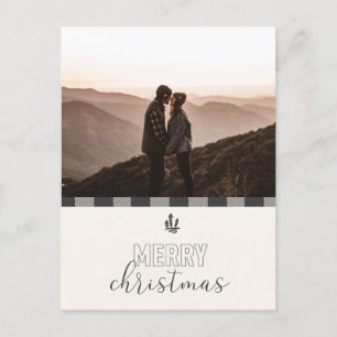 Prettig Kerstmis Buffalo Plaid Grijs Save the Date Feestdagenkaart