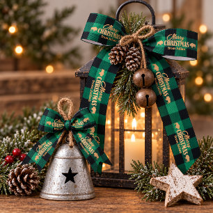 Prettig Kerstmis Buffalo Plaid Groen Goud ID603 Grosgrain Lint