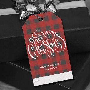 Prettig Kerstmis Buffalo Plaid Kerstfeest Cadeaulabel