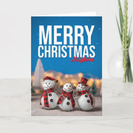 Prettig Kerstmis Buurman Schattige Sneeuwmannen Fo Feestdagen Kaart