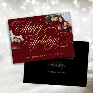 Prettig Kerstmis Calligraphy Foto Familie Naam kaa Folie Uitnodiging