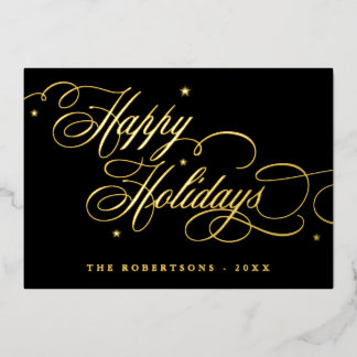 Prettig Kerstmis Calligraphy Foto Familie Naam kaa Folie Uitnodiging