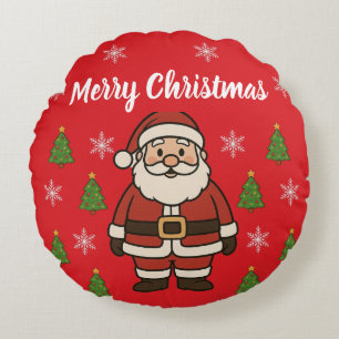 Prettig Kerstmis Cartoon Sinterklaas Fun Rood Rond Kussen