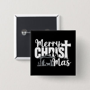 Prettig Kerstmis Christelijke Kerst Jezus Familie  Vierkante Button 5,1 Cm