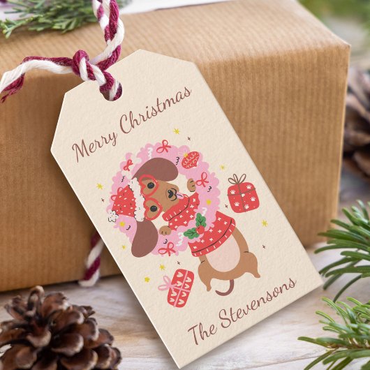Prettig Kerstmis Dachshund Vakantie Cadeaulabel