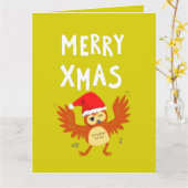 Prettig Kerstmis Dansende Uil       Kaart (Gele Bloem)