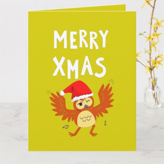 Prettig Kerstmis Dansende Uil       Kaart (Gele Bloem)