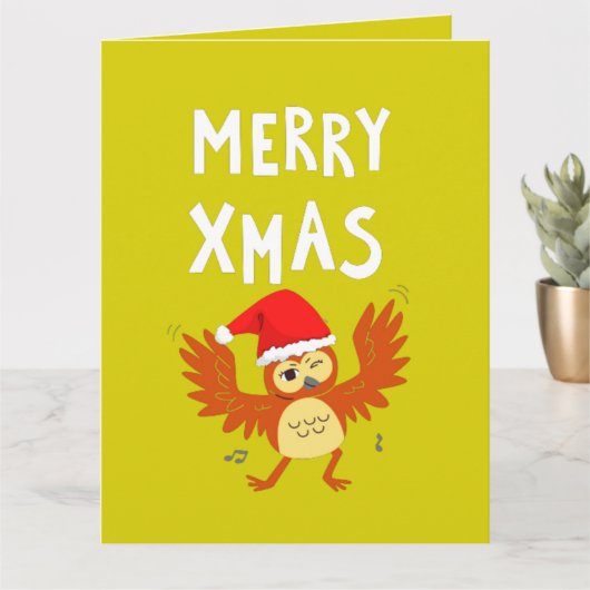 Prettig Kerstmis Dansende Uil       Kaart (Kleine Plant)