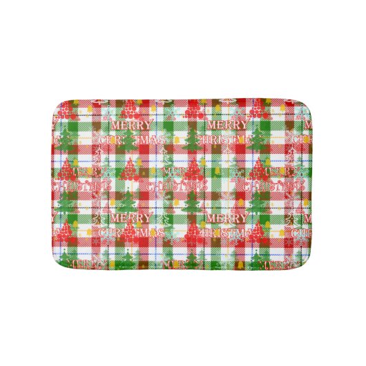 Prettig Kerstmis decoratieve geruite tartan Badmat (Voorkant)