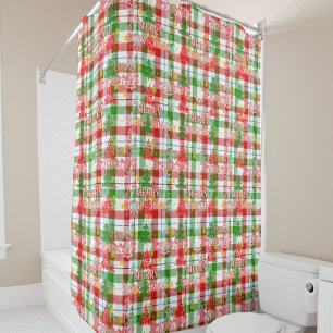 Prettig Kerstmis decoratieve geruite tartan Douchegordijn
