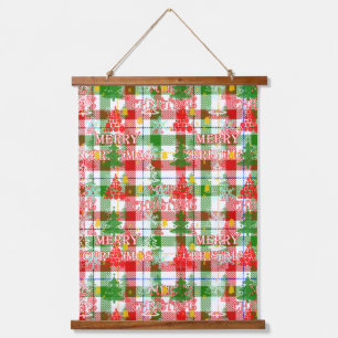 Prettig Kerstmis decoratieve geruite tartan Hangend Wandkleed