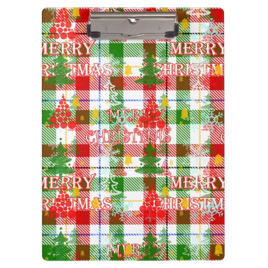 Prettig Kerstmis decoratieve geruite tartan Klembord (Voorkant)