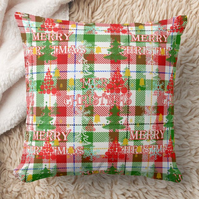 Prettig Kerstmis decoratieve geruite tartan  Kussen (Creator heeft geüpload)