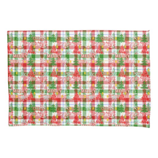 Prettig Kerstmis decoratieve geruite tartan Kussensloop (Voorkant)