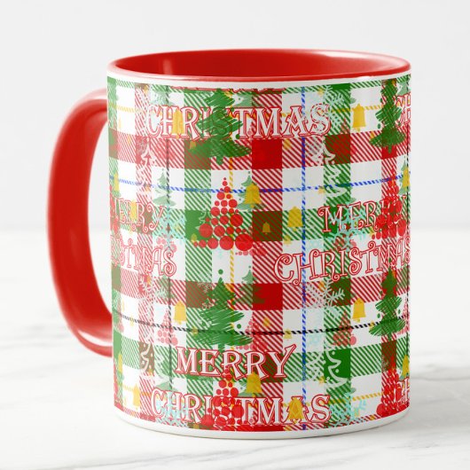 Prettig Kerstmis decoratieve geruite tartan Mok