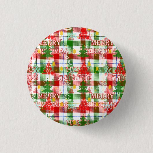 Prettig Kerstmis decoratieve geruite tartan  Ronde Button 3,2 Cm (Voorkant)