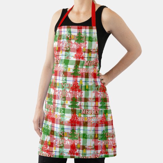 Prettig Kerstmis decoratieve geruite tartan Schort