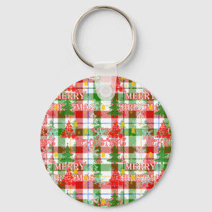 Prettig Kerstmis decoratieve geruite tartan Sleutelhanger