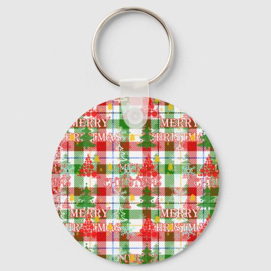 Prettig Kerstmis decoratieve geruite tartan Sleutelhanger (Voorkant)
