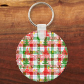 Prettig Kerstmis decoratieve geruite tartan Sleutelhanger (Voorkant)
