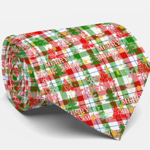 Prettig Kerstmis decoratieve geruite tartan Stropdas