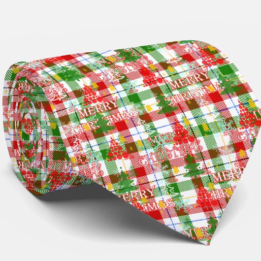 Prettig Kerstmis decoratieve geruite tartan Stropdas