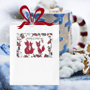 Prettig Kerstmis decoratieve rode vos familie Noor Rechthoekige Sticker